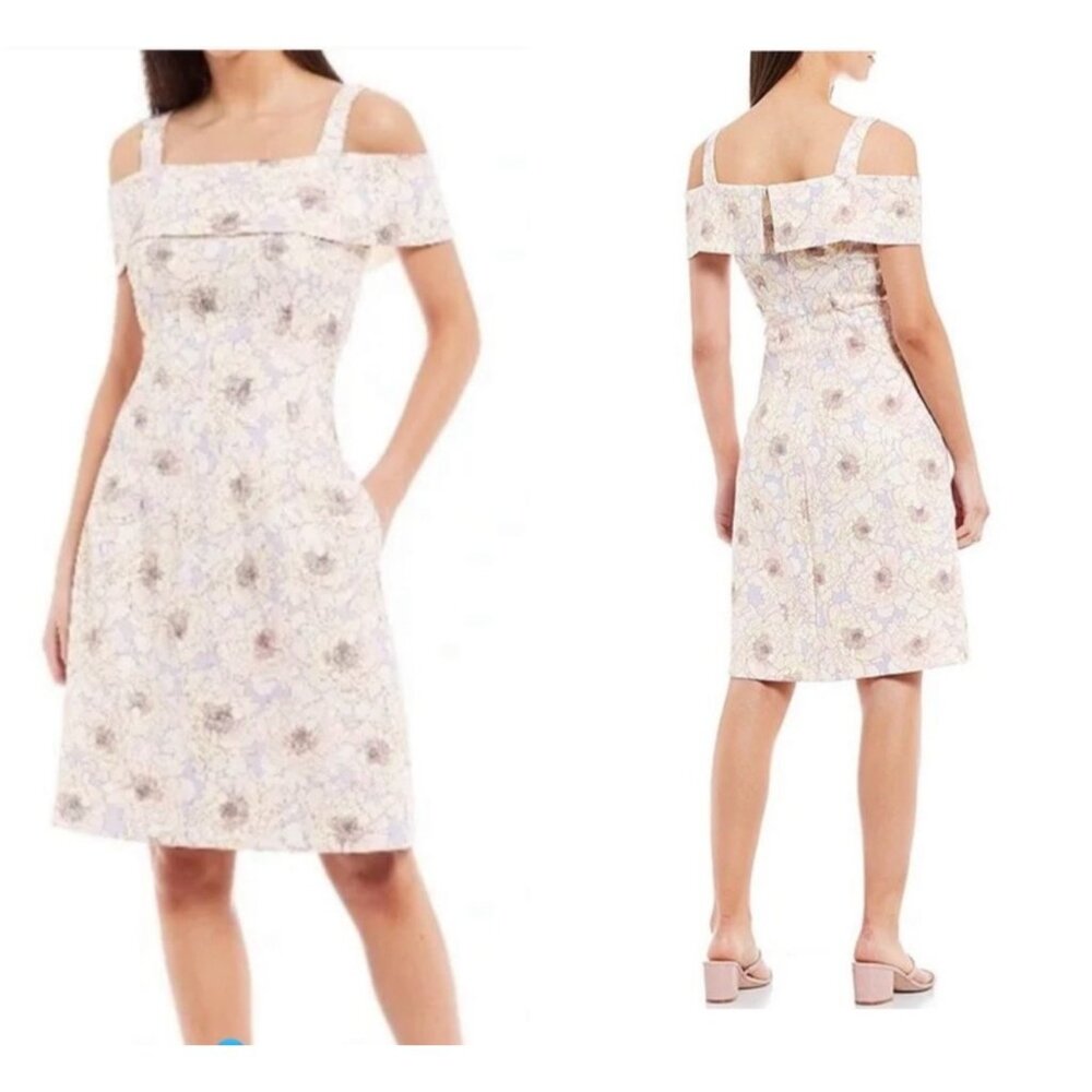 Belle Badgley Mischka Nori Off Shoulder Floral Scuba Dress, Lilac Multi, Size 0
